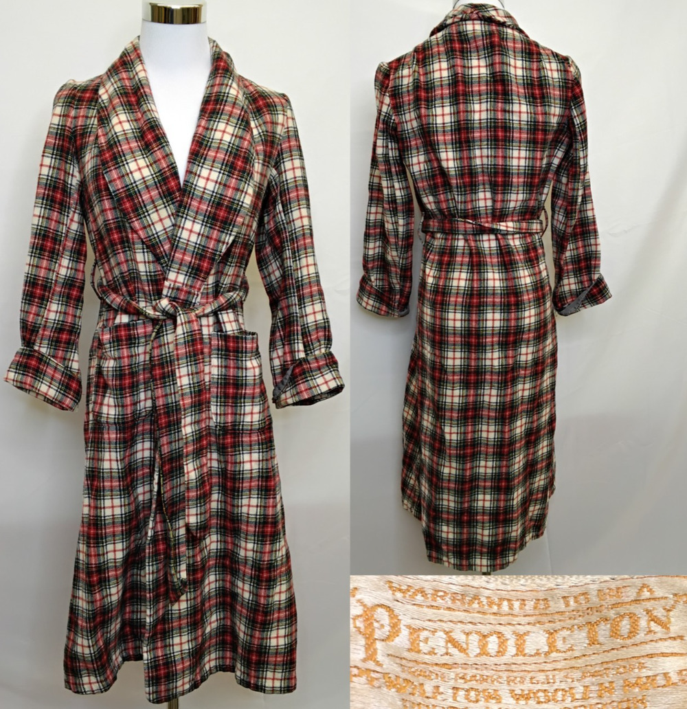 Pendleton Robe 100% Wool Men's Small (No Size Tag) Red Plaid Vintage USA #Z5596